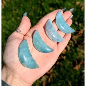 ONE Aquamarine Crystal Moon - Calming stone,  birthstone,  throat chakra, stress